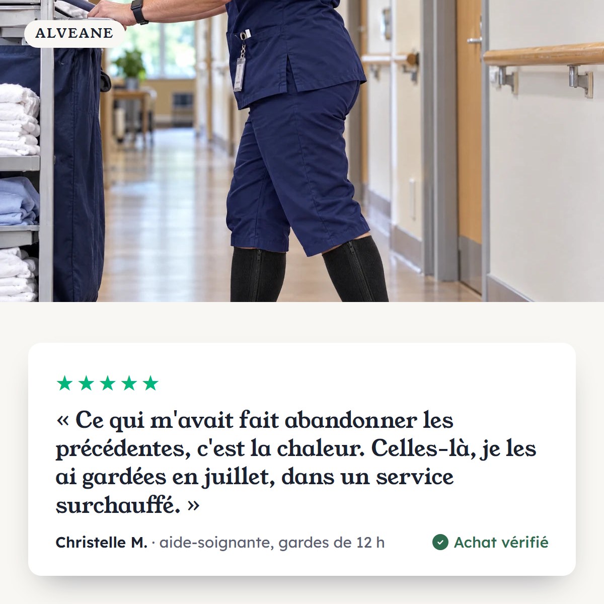 Avis de Christelle M., aide-soignante, 5 étoiles : gardées en juillet dans un service surchauffé.