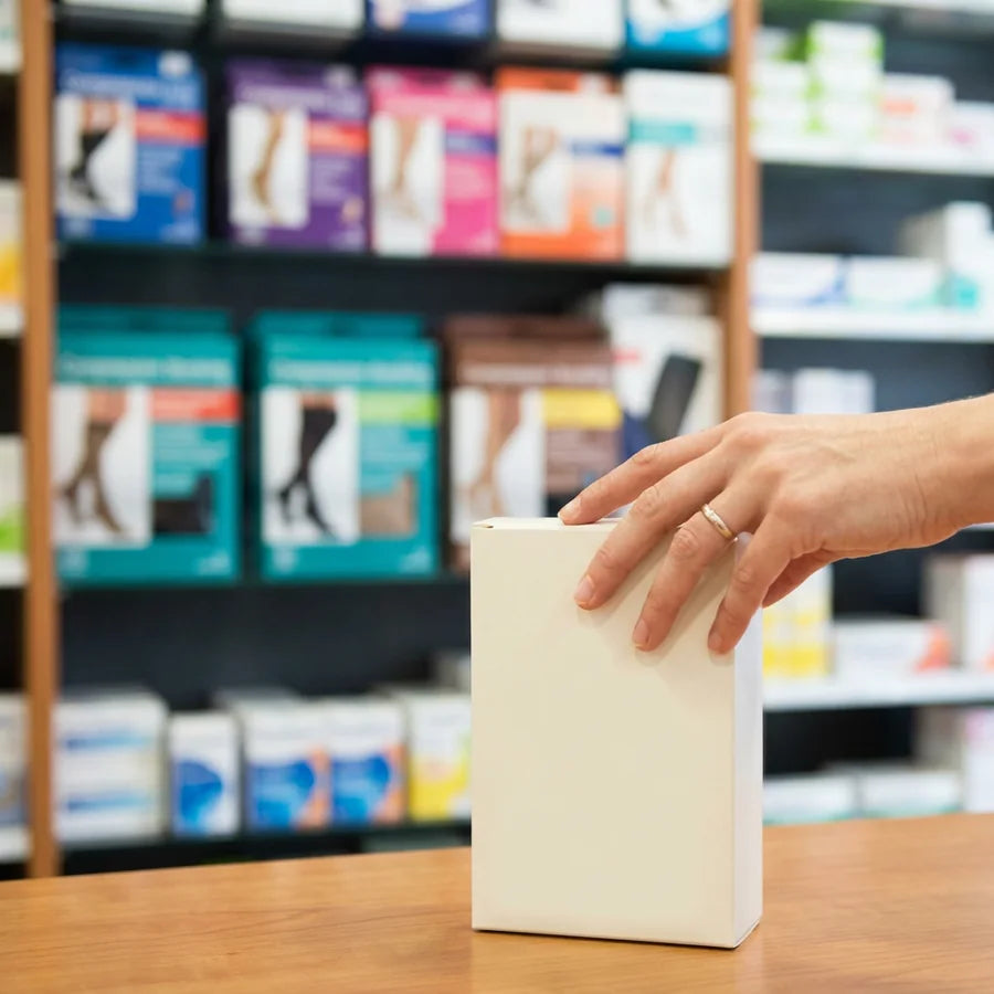 Rayon de bas de contention dans une pharmacie française